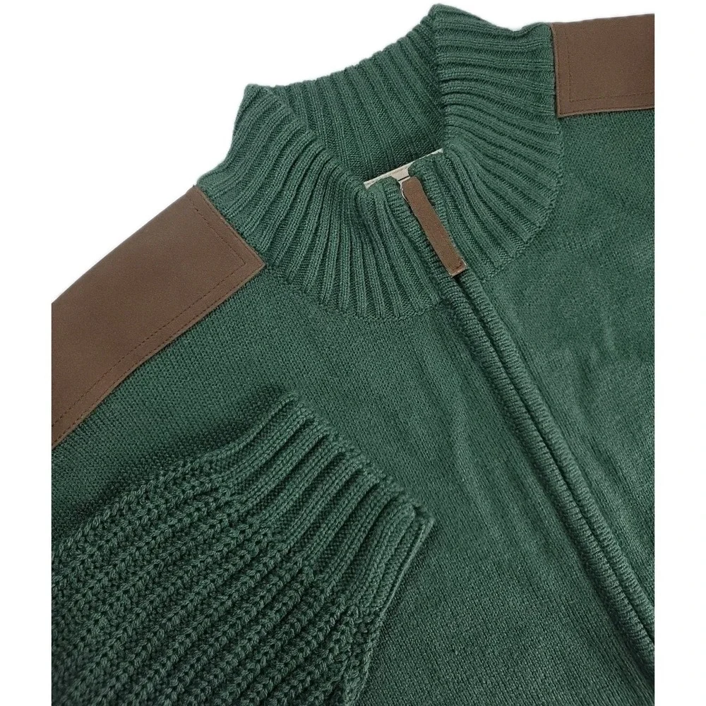 Boulder Creek Trading Company Men's Big 2XL CARDIGAN SWEATER SUEDE ACCENTS GREEN